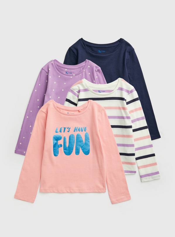Pink, Lilac, Navy & Stripe Long Sleeve T-Shirts 4 Pack 1.5-2 years